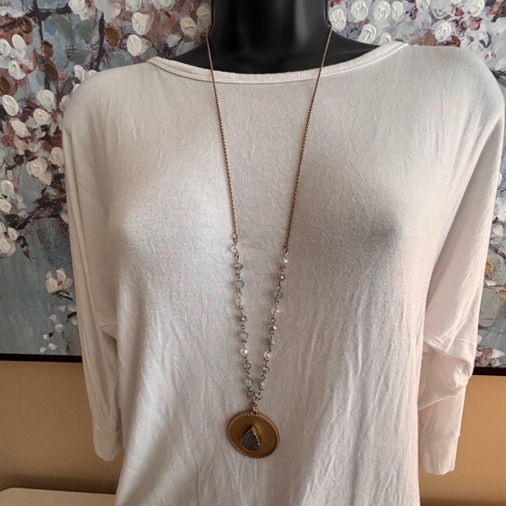 Gold and Silver Long Pendant Necklace